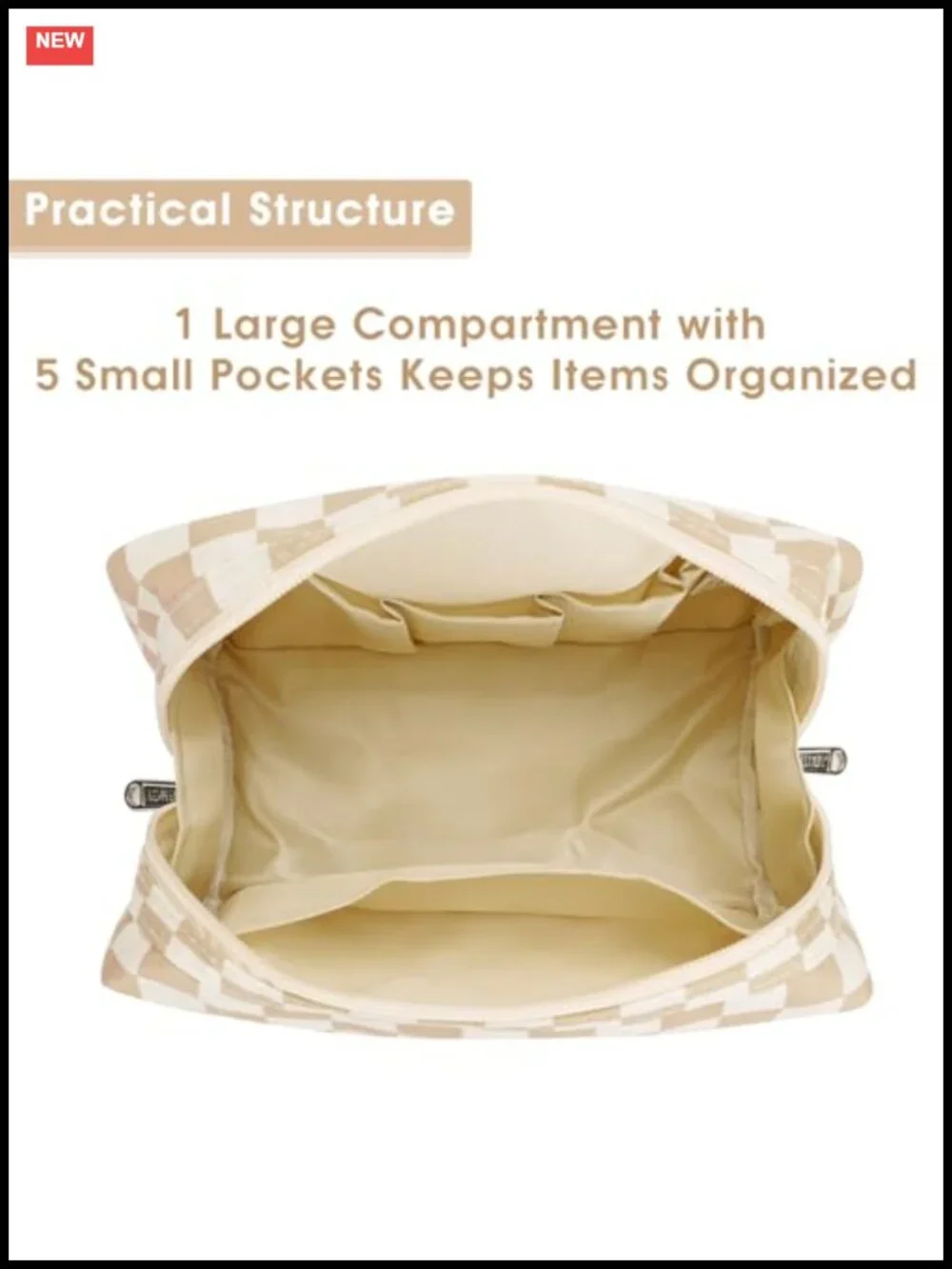 Checkered Makeup Bag Travel Cosmetic Organizer Toiletry Bag with Compartments